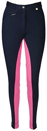 Neuf équitation femme souple extensible reithosen/Jodhpurs d'équitation pour toutes les tailles & couleurs (Bleu marine/rose, 50.8/96.5 cm)