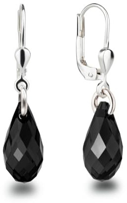 Schöner-SD Ohrringe 925 Silber mit kleinen Briolett Kristallen 13mm schwarz