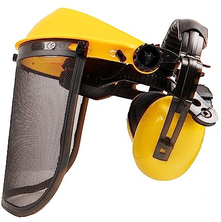 Ama Visiera Protettiva Gialla con Schermo in Rete e Cuffie Antirumore – Dispositivo di Protezione Individuale Certificato CE-EN 1731 e CE-EN 352 per Uso Professionale