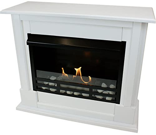 Bio-Ethanol-Kamin, Kamin-Modell Emily Deluxe, Farbe: Royal-Weiß, verstellbarer Edelstahl-Brenner, inkl. Sicherheitsglas