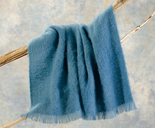Luxus Wolldecke aus 100% Mohair, Mohairdecke, Mohairplaid 130x180cm (Ozeanblau)