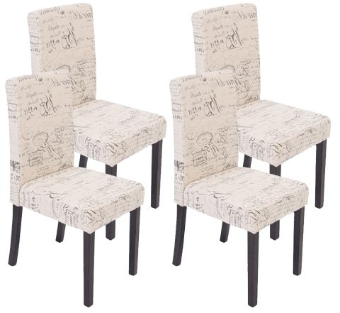 Mendler 4er-Set Stuhl Littau - Textil mit Schriftzug, Creme, dunkle Beine | Esszimmerstuhl, Küchenstuhl