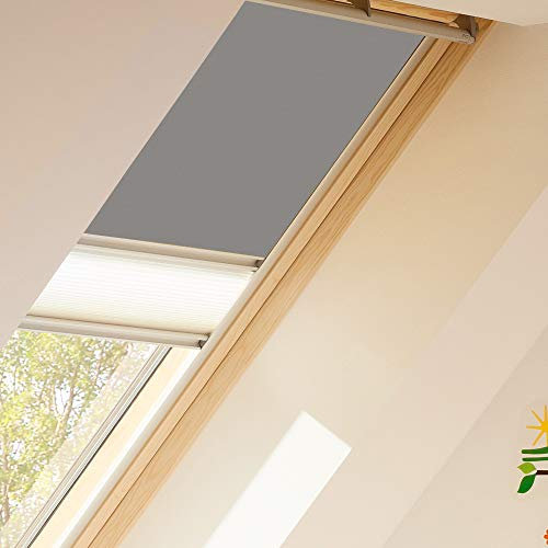 Vorteilsset Verdunkelungsrollo & Faltstore DFD S08 0705S / Bedienart : Manuell / Farbe : Uni Grau/Weiß / Fenstergröße : S08 / Fenstertypen : GGU, GPU, GHU, GTU, GXU, GGL, GPL, GHL, GTL, GXL