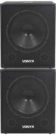 VONYX SWA18 Active PA Subwoofer Pair - Dual 18-Inch Powered Bass Bins, Integrated Amplifier and Low-Pass Filter, 2000W Peak, Ideal for DJs & Live Events