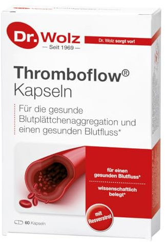 Thromboflow von Dr. Wolz, für einen gesunden Blutfluss, Blutfluss-Kapseln mit Traubenkern-Extrakt, ideal bei Flugreisen, 20 Kapseln