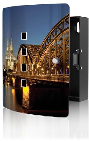 banjado Design Schlüsselkasten aus Edelstahl für 10 Schlüssel - Schlüsselschrank zur Schlüssel Aufbewahrung 24 x 21,5 x 7cm groß mit praktischem Magnetverschluss - Motiv Köln