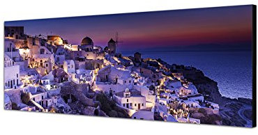Best for Home Wandbild auf Leinwand als Panorama in 120x40 cm Griechenland, Santorin oder auch Santorini in Griechenland