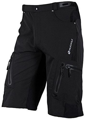NUCKILY Herren Kurze Hosen, Männer Fahrradhose, Atmungsaktiv Radhose, Schnelltrocknende MTB Hose - Wasserabweisend Outdoor Hosen/Wanderhose, Schwarz Size M