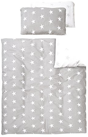 roba Barnsängkläder 100 x 135 cm Little Stars - Sängkläderset för flickor & pojkar - Täcke & Kuddöverdrag av bomull för spädbarn & barn - Stjärnmotiv - Grå/Vit
