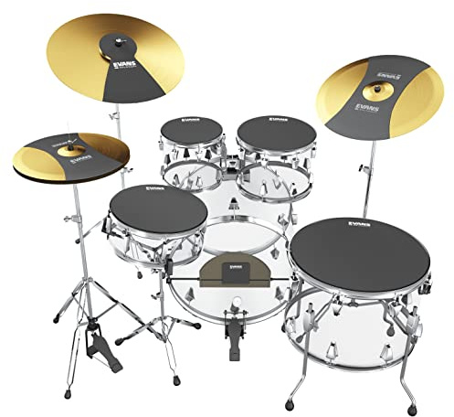Evans Soundoff Drum Mute Pads - Full Box Drum Pad Set - Drum Mutes Pack - 3 Cymbals, 4 Tom/Snare, & 1 Bass Drum Mute - significant for Silencing Drum Kits to Practice - Standard Set