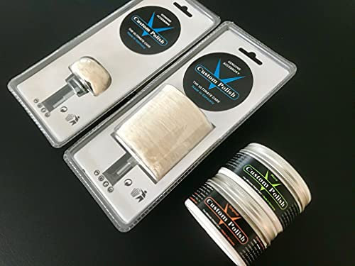 Custom Polish - Set per lucidatura composto da lucidante cromato da 240 g, lucidante alluminio, per cromo, acciaio INOX, alluminio, compresa spazzola lucidante a forma conica