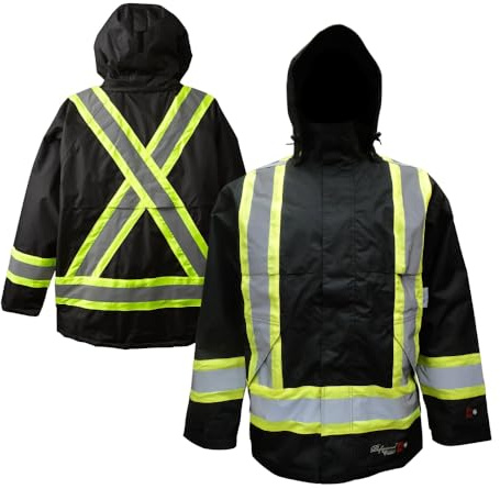 Viking Professional Insulated Journeyman 300D Trilobal Rip-Stop FR Jacket - Waterproof Flame Retardant Hi Vis Jackets for Men, Black - Large