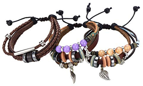 Morella Set de 3 Pulseras de Cuero con Colgantes y Adornos para Damas
