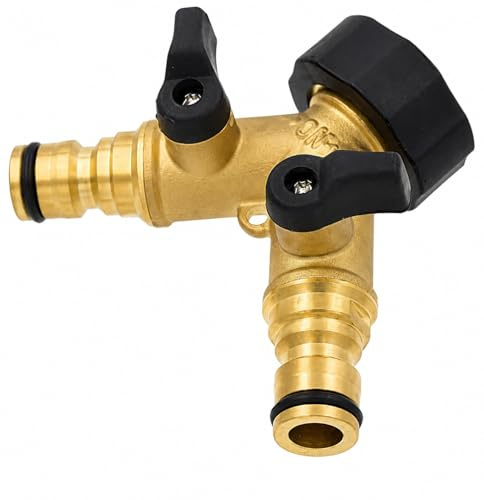 Dunnet Tools 2 Way Brass Hose Connectors Splitter 3/4 Tap Connector with Individual On/Off Outside Tap Kit 1/2 Quick Connect System for Hosepipe Fittings Y Hose Pipe Adapter