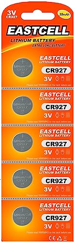 Eastcell Lot de 5 Piles Bouton au Lithium CR927 3 V 30 mAh (1 Carte Blister de 5 Piles)