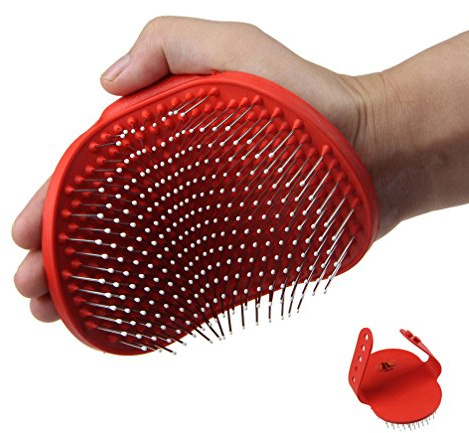 Emours Pet Rubber Grooming Brush Massager with Adjustable Loop Handle and Stainless Steel Pin