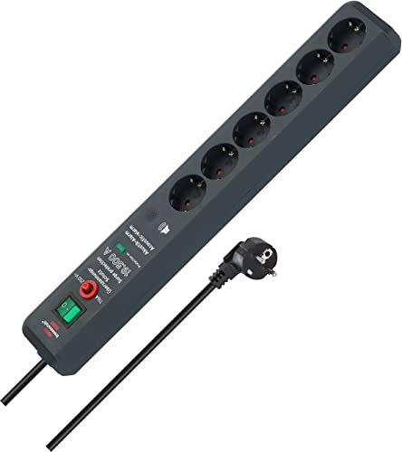 Brennenstuhl Secure-Tec Surge Protection 15.000 A 6AC Outlet(s) 3m Black Surge Protector - Surge Protectors (6 AC Outlet(s), 3500 W, 3 m, Black)
