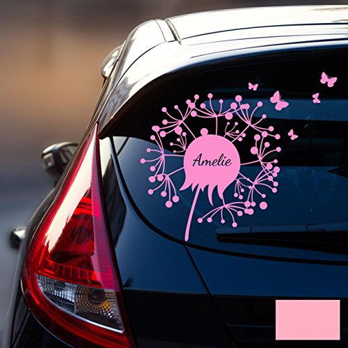 ilka parey wandtattoo-welt® Autotattoo Heckscheibenaufkleber Fahrzeug Sticker Aufkleber Baby Name Pusteblume M1865 - ausgewählte Farbe: *rosa* ausgewählte Größe: *S - 29cm breit x 25cm hoch*