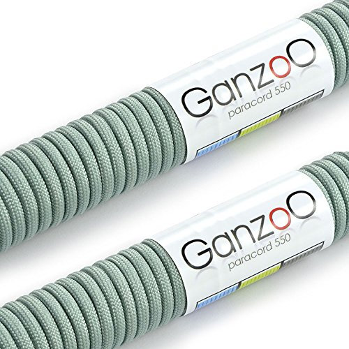 Ganzoo Paracord 550 Seil, 2 x 30 Meter, 4mm, Nylon/Polyester, Typ 3, Outdoor-Schnur, 7 Kernstränge, Allzweckseil, Hundehalsband, Hundeleine, Armband knüpfen, Camping/Survival, Silbergrau
