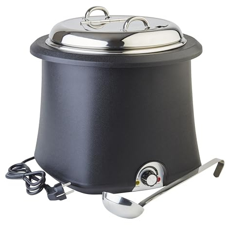 APS 11901 Elektrischer Suppentopf, 10 Liter, 420-550 W, 38 x 38 x 36,5 cm, Aluminium, herausnehmbarer Einsatz aus Edelstahl, inkl. Schöpfkelle, bis 80° C