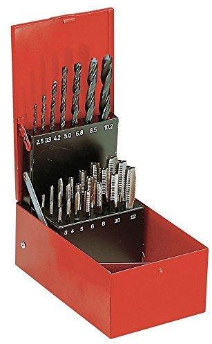 FACOM - Composition de 28 Tarauds et Forets - 227.J2A - Tarauds au Cobalt Ébaucheur, Intermédiaire et Finisseur - Pour Professionnels et Particuliers - Livré dans une Boîte en Tôle