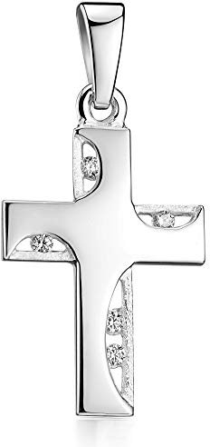 MATERIA 925 Silber Kreuz Anhänger mit 5 Zirkonia für Halskette hochglanz #KA-116