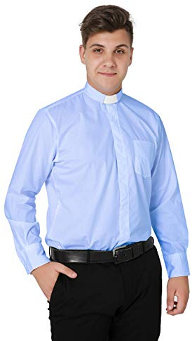 IvyRobes Hommes Chemise Prêtre Col Romain Pretre Clergyman Manches Longues Chemises du Clergé Nior Blanc