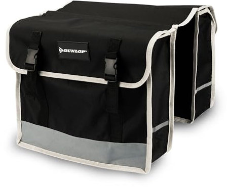 Dunlop - Fahrradtasche Doppel - wasserdichte Gepäckträgertasche mit Fluoreszierenden Streifen - 26L und 36 x 30 x 12 cm - Schwarz