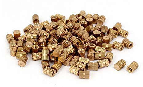 Sourcingmap M3 x 7mm 5.3mm OD Brass Injection Molding Insert Knurled Thumb Nut 100PCS