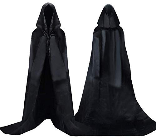 Proumhang Cape à capuchon Noire Déguisement Adulte Costume Halloween Carnaval Noël