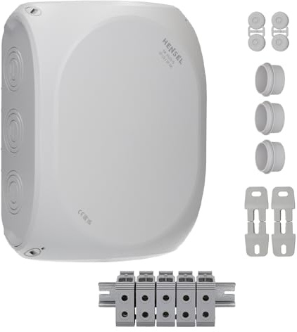 Hensel DK 3535 G Kabelabzweigkasten/Abzweigdose IP66 mit Klemme | 15-35 qmm, Feuchtraumdose mit 5-poliger Verbindungsstelle, 2 Klemmstellen je Pol, Dichtmembran, IP66 für außen, grau
