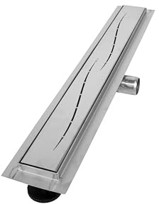 VILSTEIN Duschrinne 160cm, Edelstahl Bodenablauf Komplettset, extra flach, Siphon mit Geruchsstop, Haarsieb - Welle
