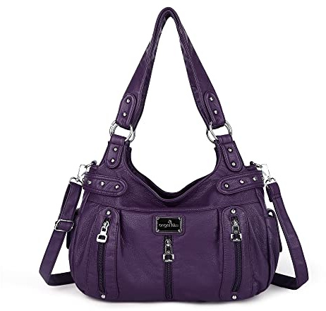 Angel Kiss groÃŸe börsen und Handtaschen für Damen, gewaschenes Kunstleder, Crossbody Hobo-Umhängetasche, Schultertasche, Handtasche, Violett (violett), Large