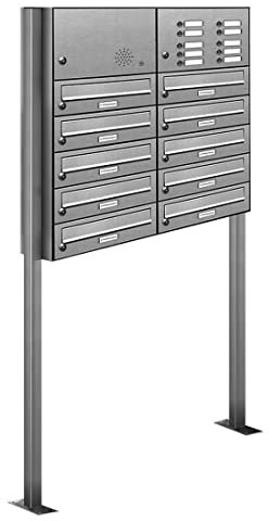 AL Briefkastensysteme 10er Edelstahl Standbriefkasten mit Klingel rostfrei als 10 Fach Briefkastenanlage in Postkasten Briefkasten Design modern