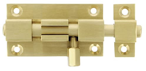 Amig - Türriegel aus Messing | Bolzenriegel Mod. 700 | Türschloss in Kumpel | Torschlossriegel Türschieber | Maße: 40 x 37 | Kompakter Aufschraubschließriegel | Geeignet für Türen und Fenster