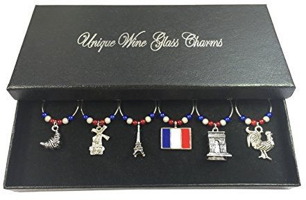Libby's Market Place Set of 6 France Wine Glass Charms with Gift Box