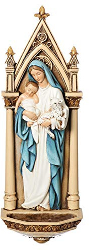 Joseph's Studio by Roman - Madonna and Child Holy Water Font, Renaissance Collection, 7.75 H, Resin and Stone, Religious Gift, Decoration, Collection, Durable, Long Lasting