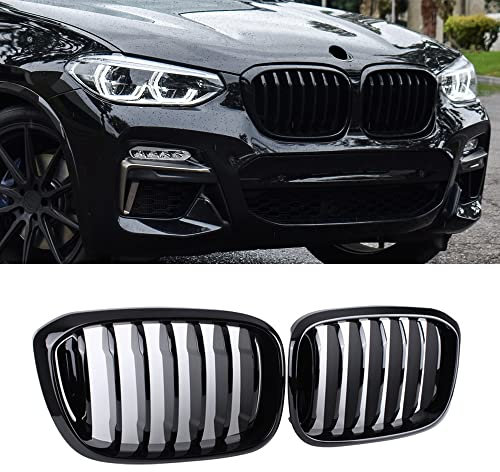 SNA Front Kidney Grille for 2018-2021 BMW X3 G01 2019-2021 X4 G02 (Single Slat ABS Gloss Black X3 Grill, X4 Grill)