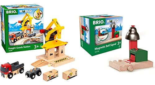 BRIO World Frachtverladestation & Magnetisches Glockensignal - Eisenbahnzubehör für die Holzeisenbahn - Ab 3 Jahren