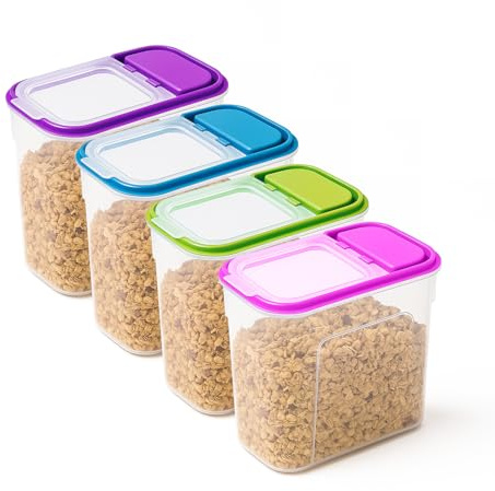 Karrma Ltd. Food Storage Containers, 4 Pack, 2L Plastic Multicolour | Airtight, Stackable, Cereal, Rice, Pasta, Flour, Dry Food, Kitchen Pantry Storage