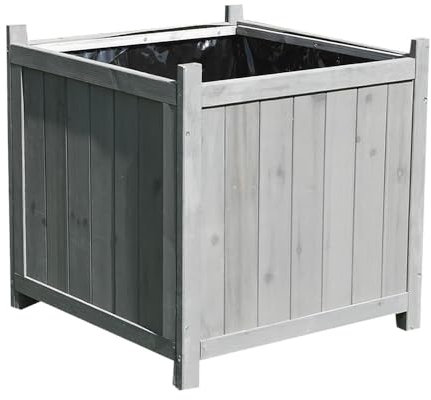 Mucola Blumenkübel Holz Pflanzkasten 50x50 cm Blumentrog Blumentopf Grau Pflanztopf Blumenkasten für Innen und Außen Pflanztrog Übertopf