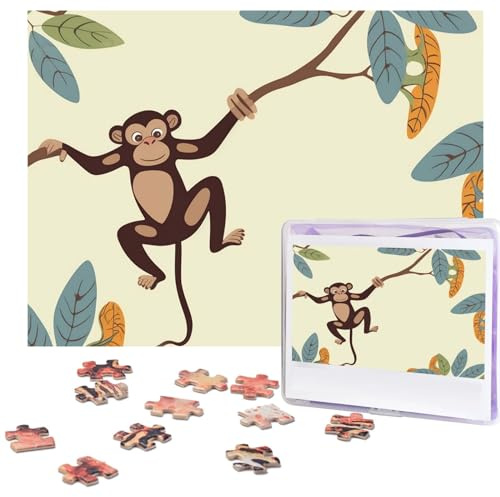 500 Piece Jigsaw Puzzle for Adults Personalized Picture Puzzle Monkey Hanging on Tree Branch Customized Wooden Puzzle for Family, Birthday, Wedding, Game Nights Gifts, 20.4x15