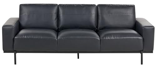 Beliani 3-Sitzer Sofa Kunstleder schwarz mit Metallbeinen Dicke Sitzkissen modern Sovik
