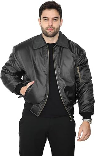 MA2 Lightweight Bomber Jacket Flight Army Military Flying Air Force Outdoor Casual Retro Winter Vintage Cargo Zip Up Coat (UK, Alpha, L, Regular, Regular, Black)