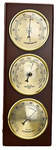 WDWGLIYN Barometro in legno, barometro 3 in 1, termometro, igrometro, stazione meteorologica multifunzionale da appendere alla parete, analogico ad alta precisione, non richiede batterie, oro
