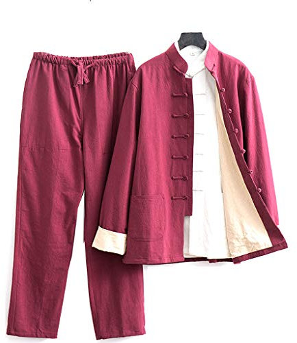 MOKLYF Lockere Tai Chi Uniform für Herren, Kung Fu Kleidung, Kampfsportanzug, einschließlich Hemden, Hosen, Jacken(Rot-6X-Groß