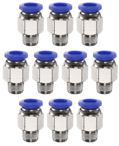 QUARKZMAN 10 Stück Push-to-Connect-Fitting 8mm Schlauch-OD x 1/8 NPT-Gewinde männlicher gerader Schnellverbinder Kupfer-Luftleitungsfittings für Industrie-Luftsystem PC8-N01, Blau