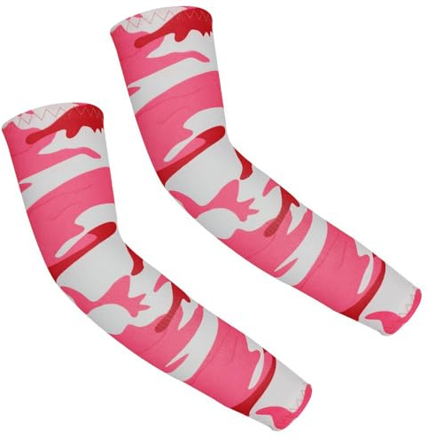 Anevous 1 paire de manchettes pour enfant, unisexe, manchons d'été, protège-bras anti-UV, manches de protection solaire, manchons de compression pour volley-ball, football, filles, garçons, Camo rose