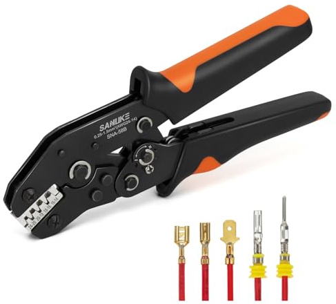 Sanuke Wire Crimping Tool, Ratcheting Wire Crimper for Open Barrel Terminal Connectors, Electrical Crimping Tool for DuPont AMP Deutsch DELPHI JST TYCO Connectors, 24-14 AWG