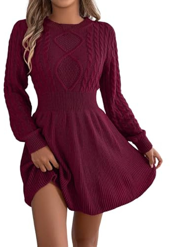 Duohropke Strickkleid Damen Elegant Winterkleid A-Linie Minikleid Tunikakleid Warme Strickmode Bequem Weich Pullover Winter Pulloverkleid mit Rundhalsausschnitt Strickpullover Freizeitkleid